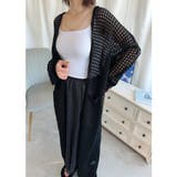 ブラック | 【Aimoha】透け編みロング丈カーディガン | aimoha