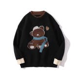 ブラック | 【HOOK】マフラーを巻いているクマニット風スウェット【AW】 | HOOK