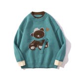 グリーン | 【HOOK】マフラーを巻いているクマニット風スウェット【AW】 | HOOK