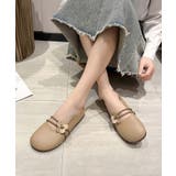 ベージュ | 【shoes 365】フラワーデザインストラップミュールシューズ | aimoha