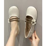 オフホワイト | 【shoes 365】フラワーデザインストラップフラットシューズ | aimoha