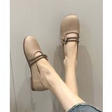 ベージュ | 【shoes 365】フラワーデザインストラップフラットシューズ | aimoha