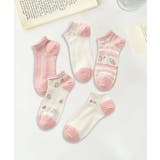 ピンク3 | 【MOSOX】ガーリー刺繍デザインコットン混アンクルソックス 5足セット | aimoha 