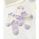 【MOSOX】ガーリー刺繍デザインコットン混アンクルソックス 5足セット | aimoha  | 詳細画像3 