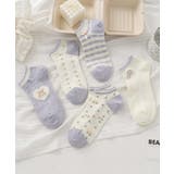 パープル3 | 【MOSOX】ガーリー刺繍デザインコットン混アンクルソックス 5足セット | aimoha 