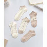 ベージュ2 | 【MOSOX】ガーリー刺繍デザインコットン混アンクルソックス 5足セット | aimoha 