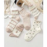 ベージュ | 5足セット【MOSOX】ガーリー刺繍デザインコットン混ソックス  | aimoha 