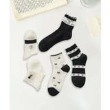 5足セット5柄【MOSOX】ガーリーデザイン刺繍入りコットン混ソックス | aimoha  | 詳細画像1 