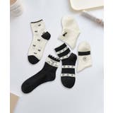 ブラック | 5足セット5柄【MOSOX】ガーリーデザイン刺繍入りコットン混ソックス | aimoha 