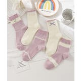 パープル | 5足セット5柄【MOSOX】ガーリー配色デザインコットン混ソックス | aimoha 