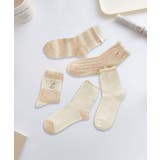 ベージュ | 5足セット5柄【MOSOX】ガーリー配色デザインコットン混ソックス | aimoha 