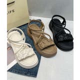 【shoes 365】クロスストラップギャザーデザイン厚底サンダル | aimoha  | 詳細画像4 