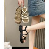 ブラック | 【shoes 365】マルチストラップ厚底サンダル | aimoha