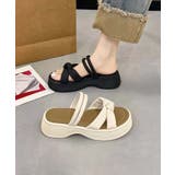 【shoes 365】リボンデザインダブルストラップ厚底サンダル | aimoha | 詳細画像4