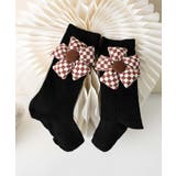 ブラック1 | チェック柄大きな花ソックス | aimoha 
