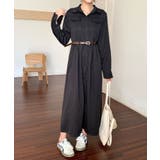 ブラック | ウエストベルト付き ロングシャツワンピース | aimoha 
