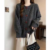 グリーン | ハートボタンモコモコニットカーディガン | aimoha 