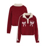 レッド | 【HOOK】for girls リボン刺繍ポロ襟ニット【AW】 | HOOK