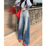 デニム ジーンズ グラデーションウォッシュ・ハイウエストワイドデニムパンツ | aimoha | 詳細画像4