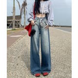 デニム ジーンズ グラデーションウォッシュ・ハイウエストワイドデニムパンツ | aimoha | 詳細画像8