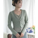 ライトグリーン | 重ね着風カーディガン | aimoha
