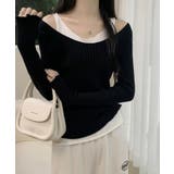 ブラック | 重ね着風ロング袖カットソー | aimoha