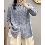 ブルー | ストライプチェックコットンオーバーシャツ | aimoha 