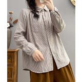 ベージュ | ストライプチェックコットンオーバーシャツ | aimoha 
