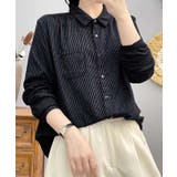 ブラック | ストライプチェックコットンオーバーシャツ | aimoha 