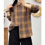 モカ | ストライプチェックコットンオーバーシャツ | aimoha 