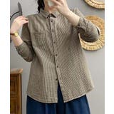 グリーン | ストライプチェックコットンオーバーシャツ | aimoha 