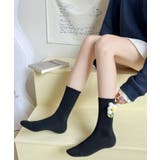 ブラック | 【mosox】韓国風立体花モチーフ付きソックス | aimoha