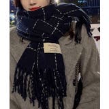 ネイビー | チェック柄フリンジマフラー【AW】 | aimoha 