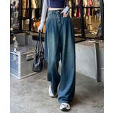 ネイビー | ハイウエストワイドデニムパンツ | aimoha