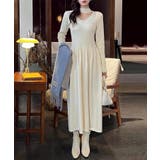 ベージュ | カットアウトリブニットワンピース【AW】 | aimoha 