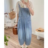 ライトブルー | デニムオーバーオールワイドパンツ | aimoha