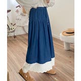 レース付きデニムドローストリングスカート | aimoha  | 詳細画像1 