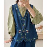 ネイビー | 花柄刺繍デニムベスト | aimoha