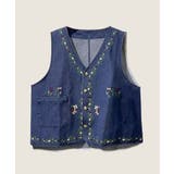花柄刺繍デニムベスト | aimoha | 詳細画像2