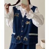 ネイビー | 刺繍デニムベスト | aimoha
