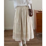 ライトベージュ | レース付き麻混ロングスカート | aimoha 