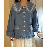 ライトブルー | 刺繍襟付きデニム風ブラウス | aimoha 