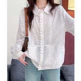 ホワイト | レーストリムドットシャツブラウス | aimoha