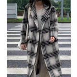 ブラック・ホワイト | ウールチェック柄ロングコート【AW】 | aimoha 