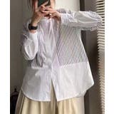 ストライプ切替ノーカラーシャツ | aimoha | 詳細画像1