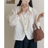 ライトベージュ | ダブルボタン刺繍フロントカットシャツ | aimoha
