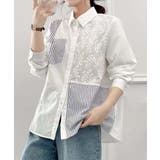 ホワイト | レース＆ストライプ切替オーバーシャツ | aimoha 