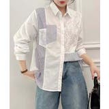 レース＆ストライプ切替オーバーシャツ | aimoha  | 詳細画像2 