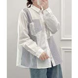 レース＆ストライプ切替オーバーシャツ | aimoha  | 詳細画像3 