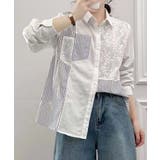 レース＆ストライプ切替オーバーシャツ | aimoha  | 詳細画像4 